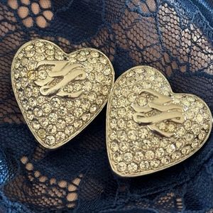 Karl Lagerfeld Oversized Silver Chrystal Rhinestone Heart Clip Earrings Luxury